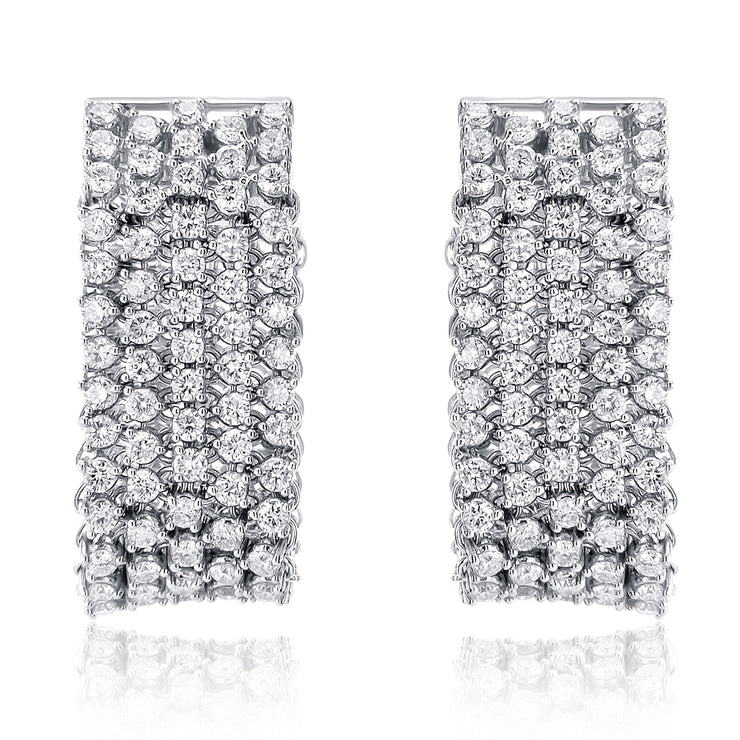 5.07 Carat 5 Row Line Natural Diamond Earrings Set in 18K White Gold