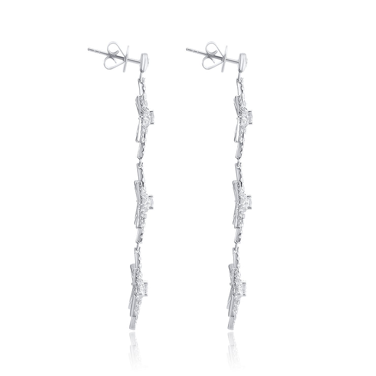 4.17 Carat Natural Diamond Star Dangle Earrings in 18K White Gold