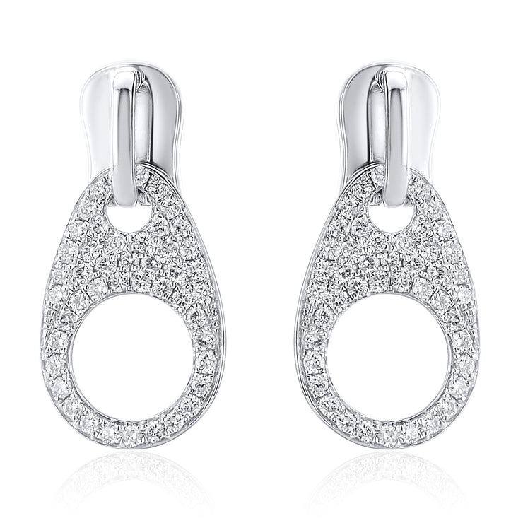 0.47 Carat Zipper Pulls Natural Diamond Earrings in 18K White Gold