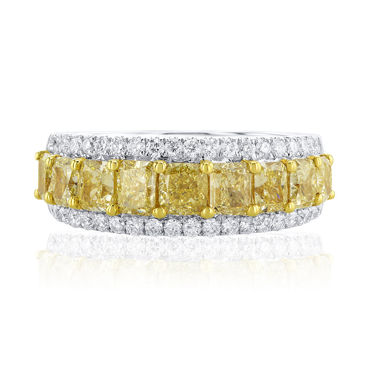 2.69 Carat Natural Yellow Diamond Band in 18K White & Yellow Gold