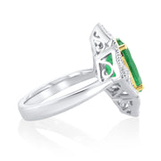 3.79 Carat Natural Emerald & Diamond Halo Ring in 18K White & Yellow Gold