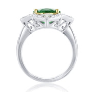 3.79 Carat Natural Emerald & Diamond Halo Ring in 18K White & Yellow Gold