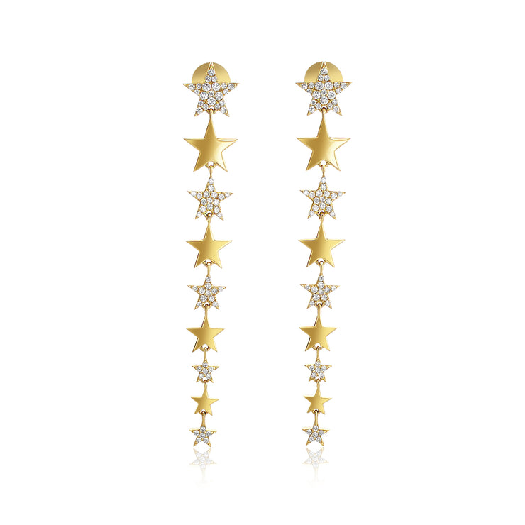 0.86 Cttw Natural Diamond Star Drop Earrings set in 18k Yellow Gold