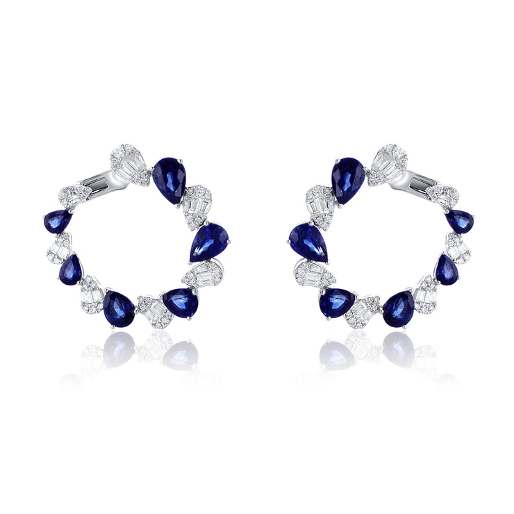 4.75 Carat Blue Sapphire and 1.00 Carat Diamond Alternating Hoops set in 18K White Gold