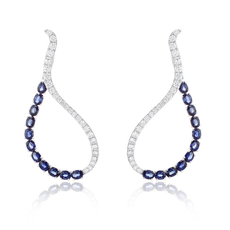 5.25 Carat Sapphire and 1.50 Carat Round Diamond Drop Earrings set in 18K White Gold