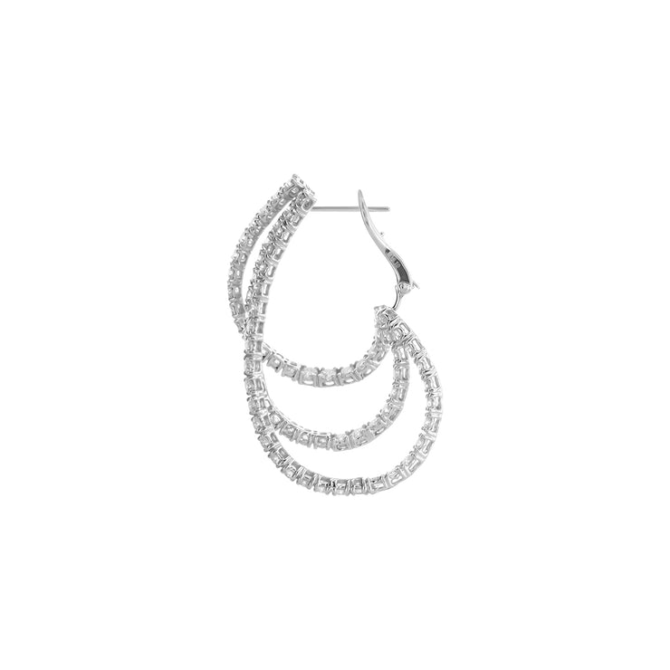 6.00 Carat Three-Row Diamond Hoop Earrings in 18K White Gold