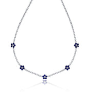 6.00 Cttw Round Diamond and Sapphire Flower Tennis Necklace set in 18K White Gold