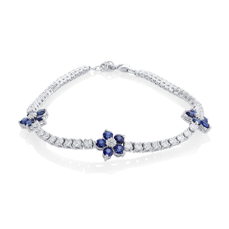 2.00 Carat Sapphire and 2.50 Carat Round Diamond Floral Bracelet set in 18K White Gold