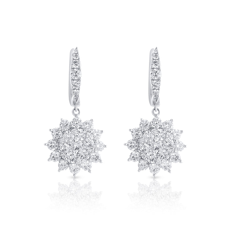 2.39 Cttw Natural Diamond Cluster Drop Earrings set in 18k White Gold