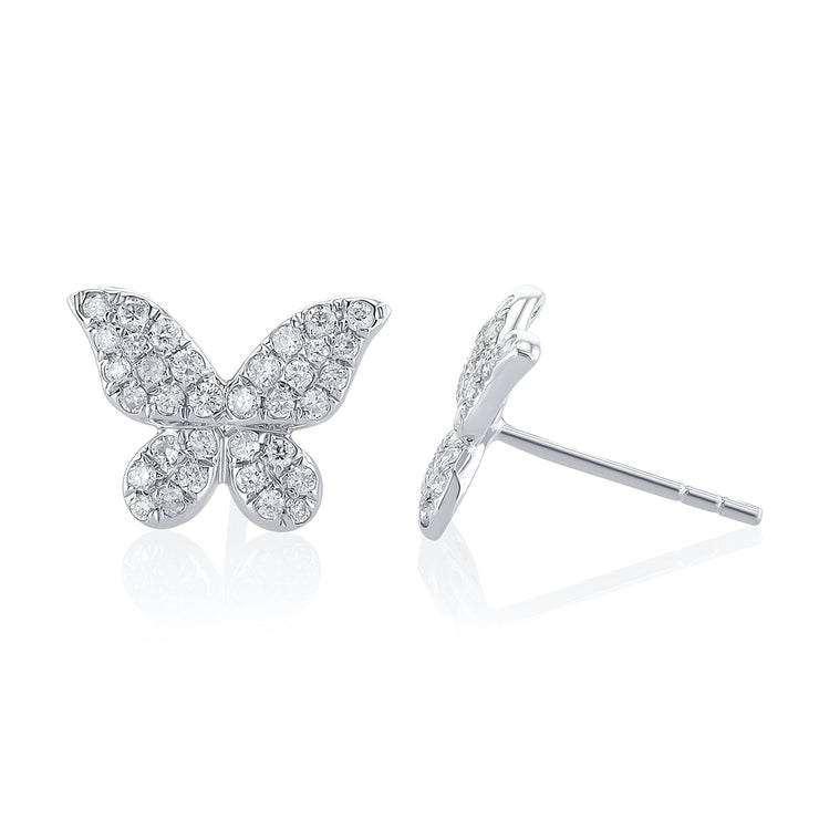 0.44 Carat Round Diamond Butterfly Studs in 18K White Gold