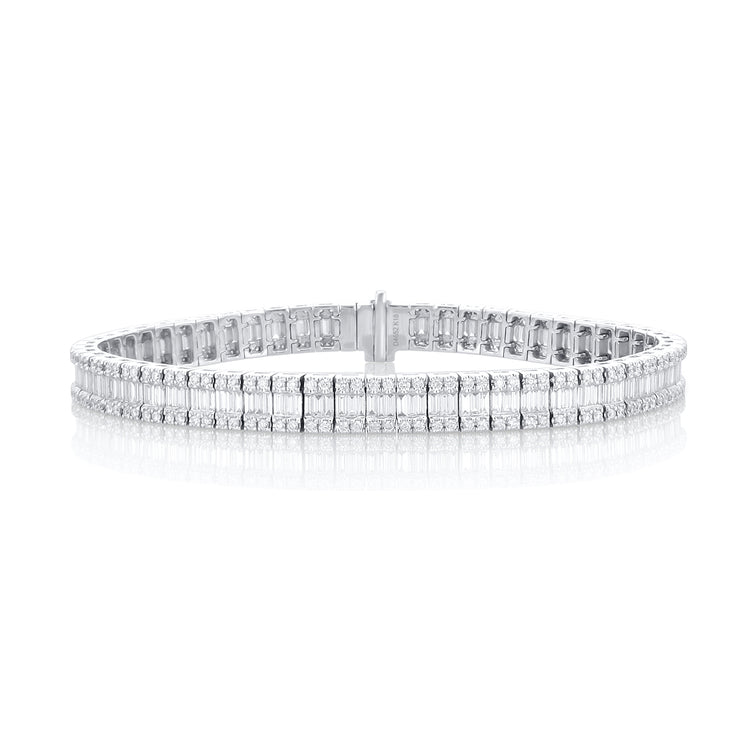 4.65 Carat Round and Baguette Diamond Fashion Bracelet set in 18K White Gold