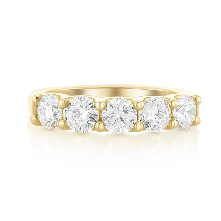 1.25 Carat Natural Diamond Band 5 Stone Ring in 14K Yellow Gold