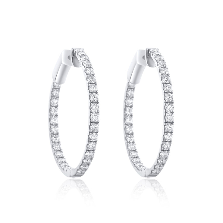 2.01 Cttw Round Diamond Inside out Hoops set in 14k White Gold