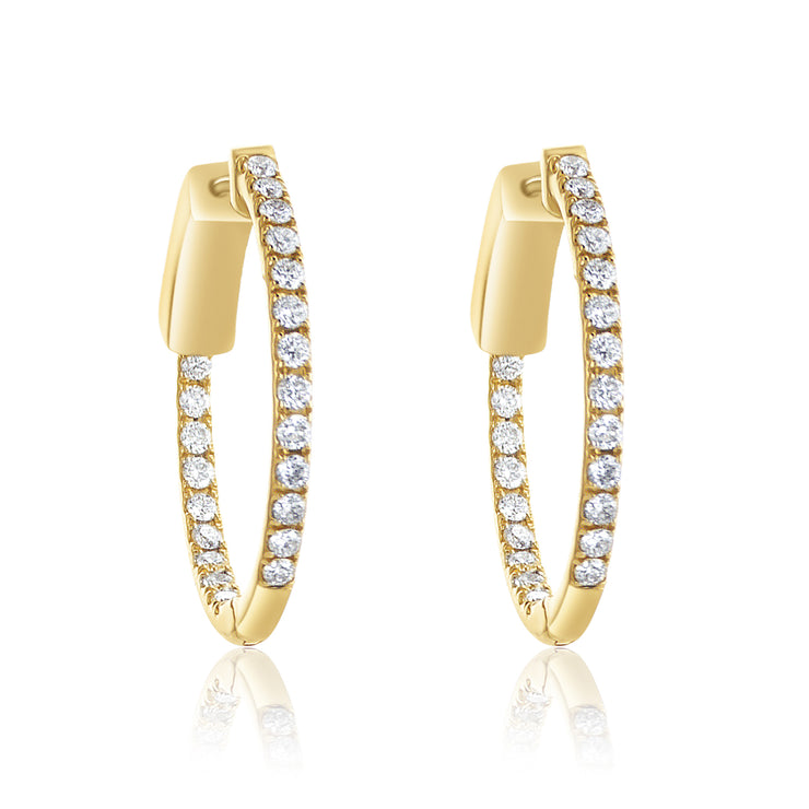 .50 Cttw Round Diamond Inside out Oval Hoops set in 14k Yellow Gold