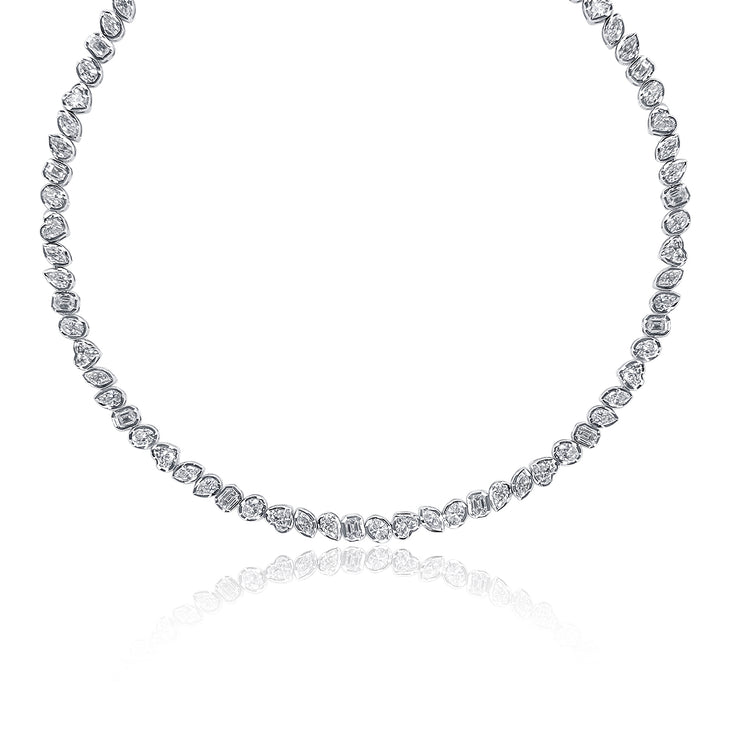 12.00 Cttw Mixed Diamonds Bezel Set Tennis Necklace set in 18K White Gold Necklace