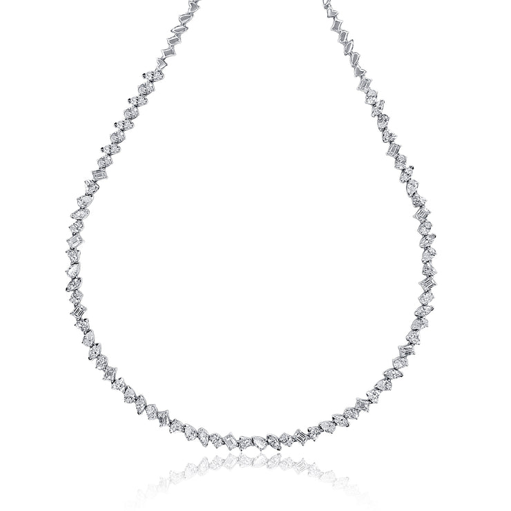 12.00 Cttw Mixed Shape Diamond Tennis Necklace set in 18K White Gold