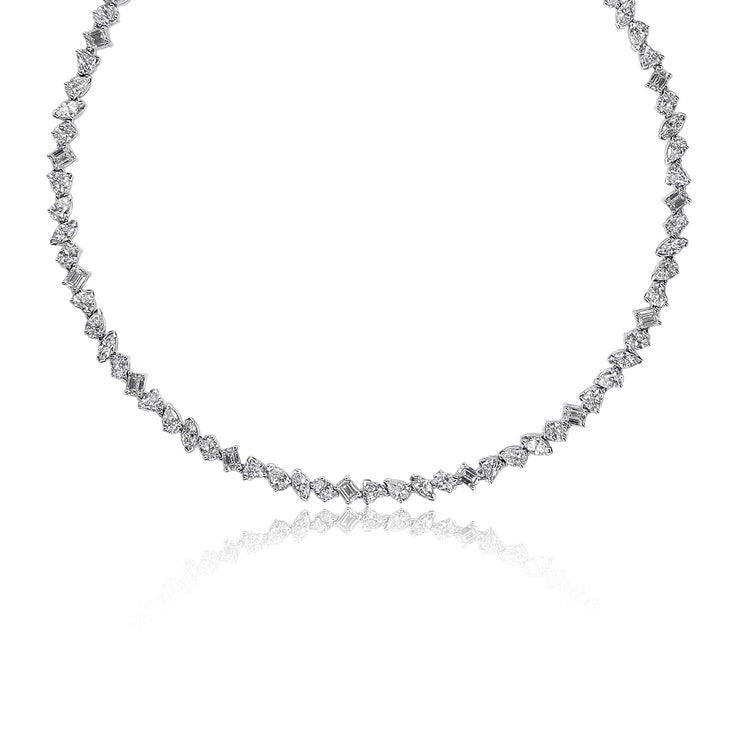 12.00 Cttw Mixed Shape Diamond Tennis Necklace set in 18K White Gold