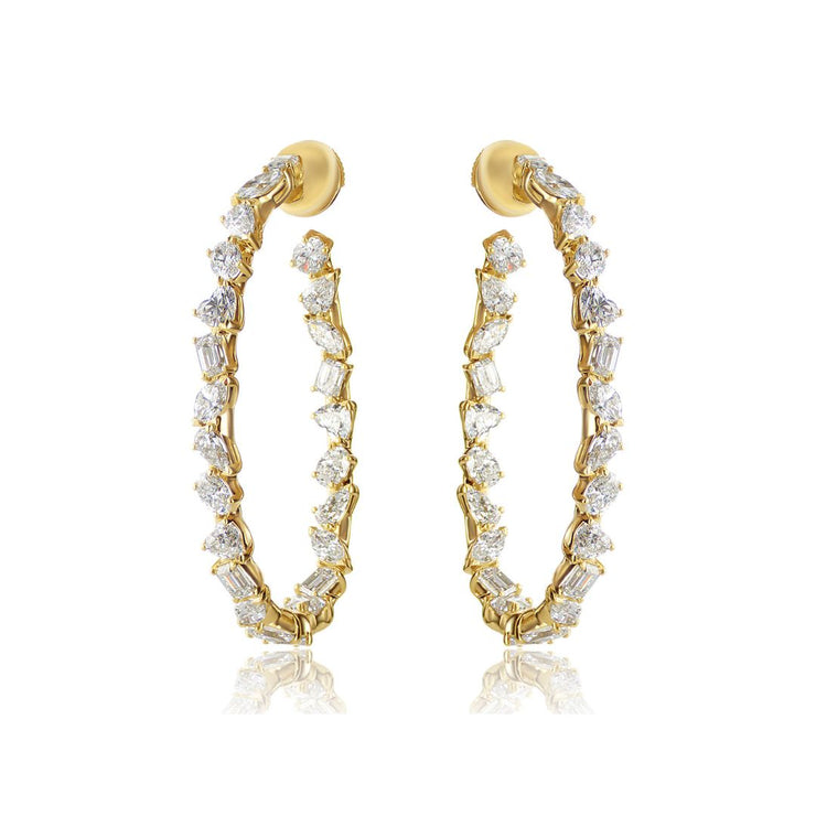 8.68 Carat Natural Diamond Mixed Shape Fancy Hoop Earring in 18K Yellow Gold