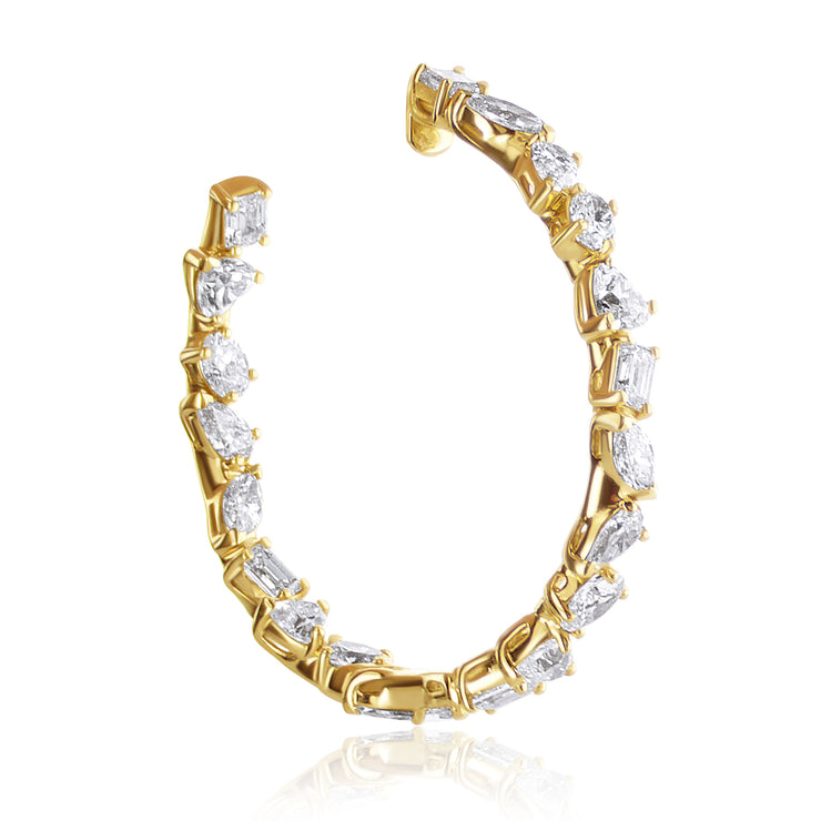 7.79 Carat Natural Diamond Mixed Shape Fancy Hoop Earring in 18K Yellow Gold