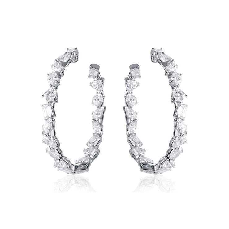 8.45 Carat Natural Diamond Fancy Mix Shape Hoop Earring 18K White Gold