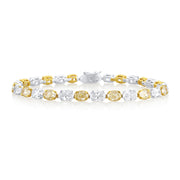 14.28 Carat White & Yellow Natural Diamond Oval East West Tennis Bracelet in 18K White & Yellow Gold