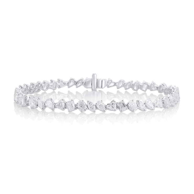 9.00 Carat Mixed Fancy Shape Diamond Line Bracelet set in 18K White Gold