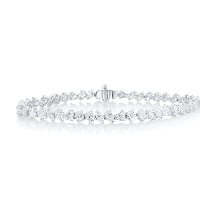 9.30 Carat Mixed Fancy Shape Diamond Line Bracelet set in 18K White Gold