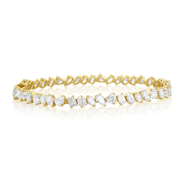 9.15 Carat Mixed Fancy Shape Diamond Line Bracelet set in 18K Yellow Gold