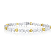 9.15 Carat Fancy Shape and Fancy Yellow Heart Diamond Bracelet set in 18K Gold