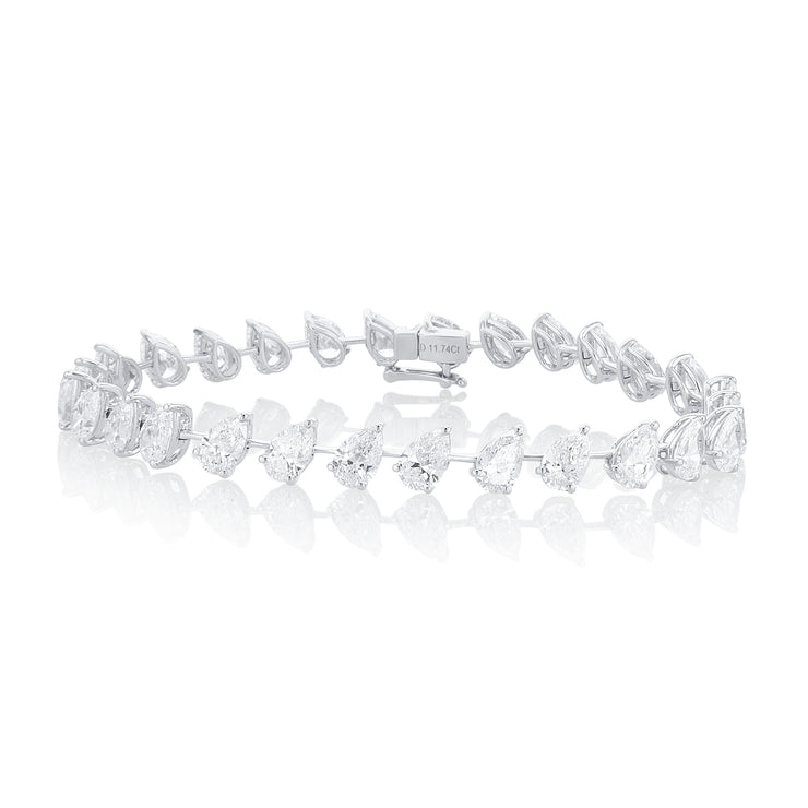 11.20 Carat Slanted Pear Diamond Bracelet set in 18K White Gold