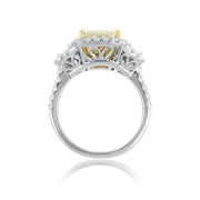 4.00 Carat Fancy Yellow Radiant Diamond and Trapezoid Ring GIA Certified set in 18K Gold