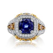 3.65 Carat Heated Blue Sapphire and Diamond Halo Fashion Ring