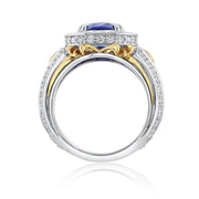 3.65 Carat Heated Blue Sapphire and Diamond Halo Fashion Ring