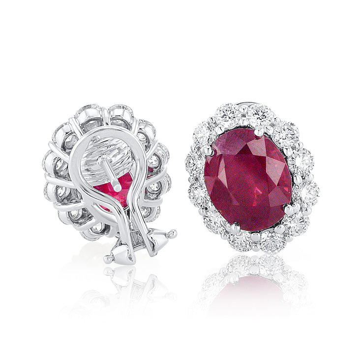 8.50 Carat Heated Ruby and 2.00 Carat Diamond Halo Earrings GIA Certified set in Platinum