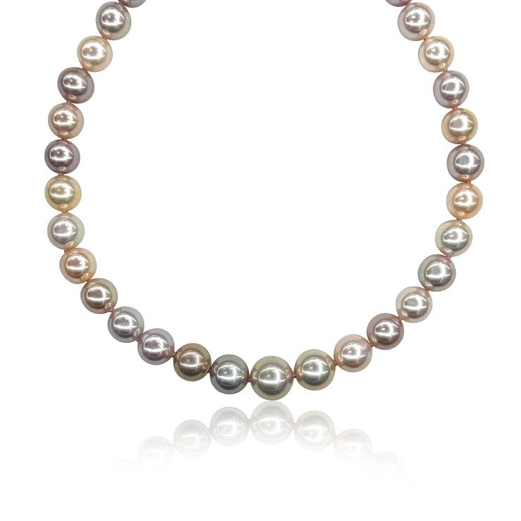 Graduated Natural Multi-Color Freshwater Pearl Necklace GIA Certified set in 18K White Gold