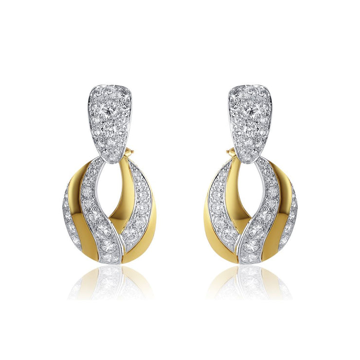 6.10 Carat Natural Diamond Swirl Dangle Earrings In 18K Yellow Gold