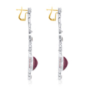 23.5 Carat Round Natural Diamond and Ruby Dangle Earrings in Platinum