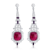 23.5 Carat Round Natural Diamond and Ruby Dangle Earrings in Platinum