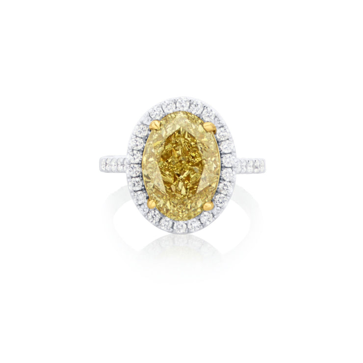 3.50 CT Oval Cut Yellow Diamond with 0.86 Cttw Halo 18K Two Tone Gold Engagement Ring