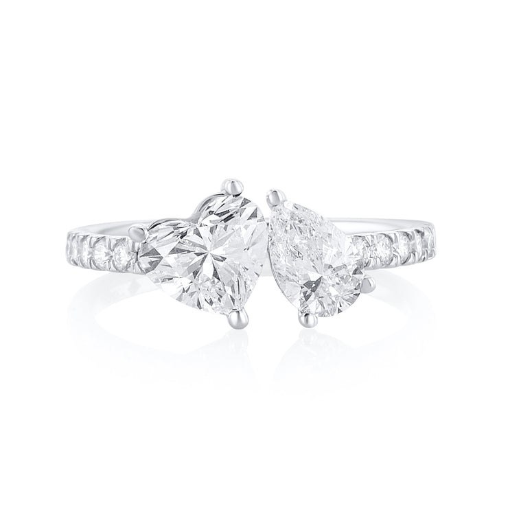 1.75 Carat Heart & Pear Lab Grown Diamond Ring in 14K White Gold