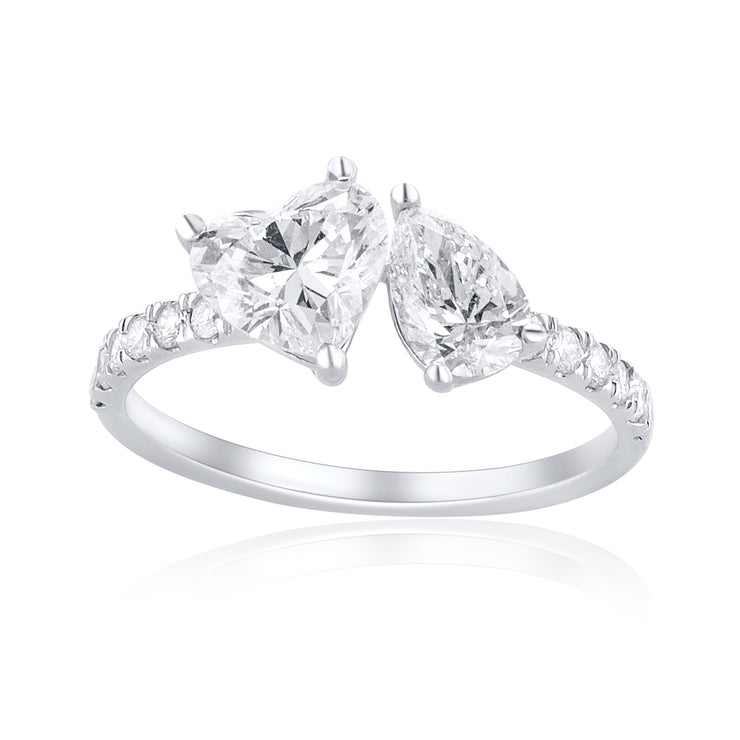 1.75 Carat Heart & Pear Lab Grown Diamond Ring in 14K White Gold