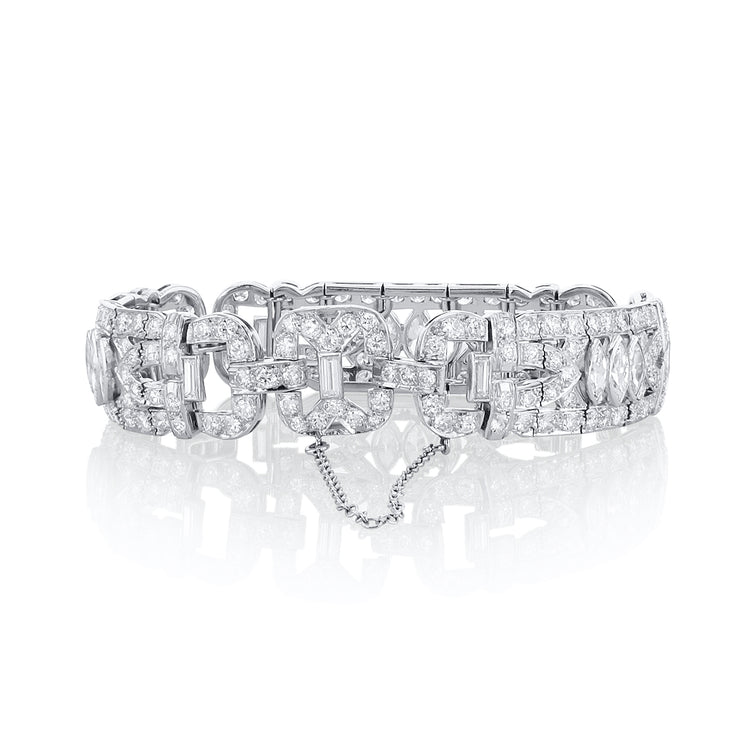 11.00 Carat Marquise and Baguette Diamond Art-Deco Bracelet set in Platinum