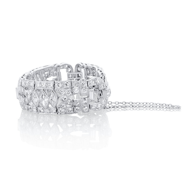 11.00 Carat Marquise and Baguette Diamond Art-Deco Bracelet set in Platinum