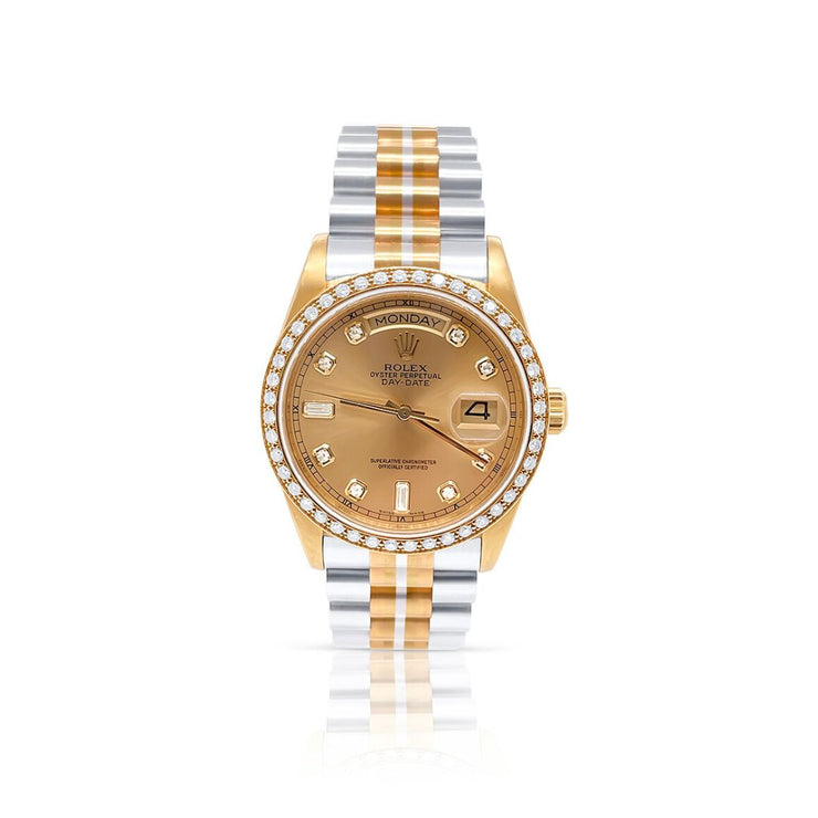Pre-Owned Rolex 18K Two Tone Gold Diamond Dial & Bezel President Watch