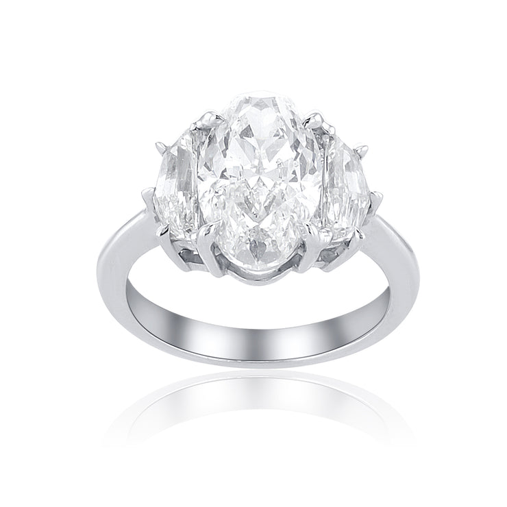 3.00 Carat Oval Diamond and Cadillac Three-Stone Ring GIA Certified set in Platinum