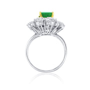 2.50 Carat Green Emerald and Mixed Diamond Halo Ring set in 14K White Gold