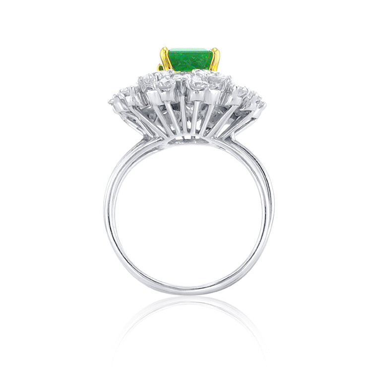 2.50 Carat Green Emerald and Mixed Diamond Halo Ring set in 14K White Gold