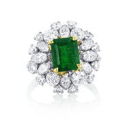 2.50 Carat Green Emerald and Mixed Diamond Halo Ring set in 14K White Gold