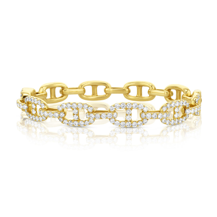 3.00 Carat Diamond Pave Link Bangle set in 18K Yellow Gold