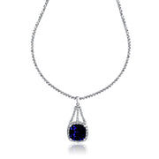 30.00 Cttw Cushion Tanzanite and 10.50 Cttw Diamond Fashion Necklace set in 18K White Gold